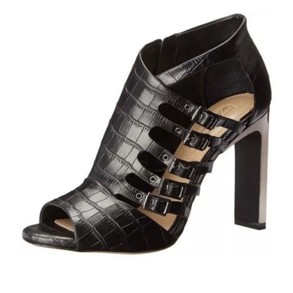 BCBGMAXAZRIA Vero Cuoio Drive Crocodile Embossed Leather Open Toe Heels 9 NWT
